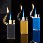 Creative Blue Flame Lighter Dolphin Dragon Tiger Double Fire Metal Winproof Lighter Inflatable Lighter - Image 4