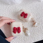 Beige Red Bow Shell Pendant Wireless Earphone Case - Image 6