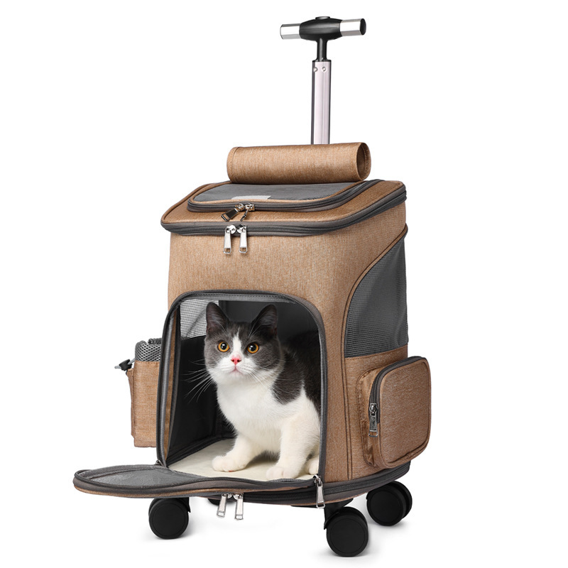 1615723596153.jpg Portable Folding Trolley Pet Backpack Traveling Cat Backpack With Universal Wheel Trolley Pet Bag - Image 1