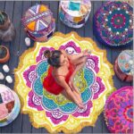 Polygon Printing Tassel Round Bath Towel Yoga Mat - Image 5