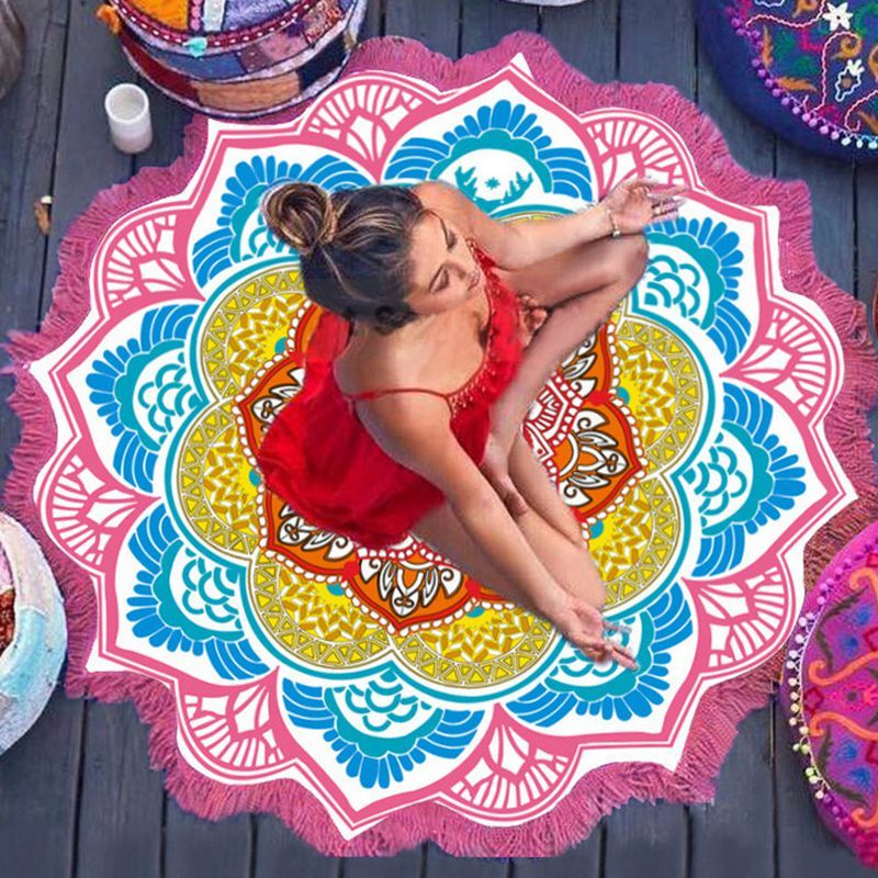 286124163196.jpg Polygon Printing Tassel Round Bath Towel Yoga Mat - Image 1