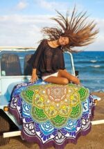 Polygon Printing Tassel Round Bath Towel Yoga Mat - Image 8
