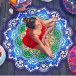 Polygon Printing Tassel Round Bath Towel Yoga Mat - Image 2