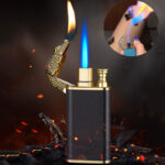 Creative Blue Flame Lighter Dolphin Dragon Tiger Double Fire Metal Winproof Lighter Inflatable Lighter